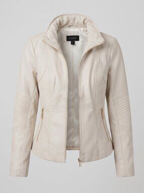 Danier Genuine Leather Jacket, Size S, Cream Ivory, Quilted Moto Style